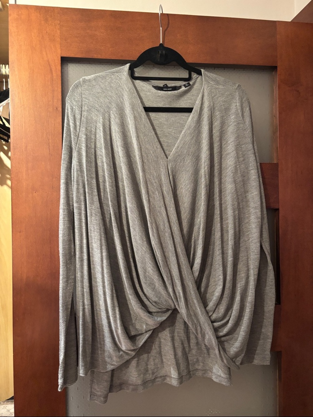 Vero Moda Gray Draped Twist-Front Long Sleeve Top